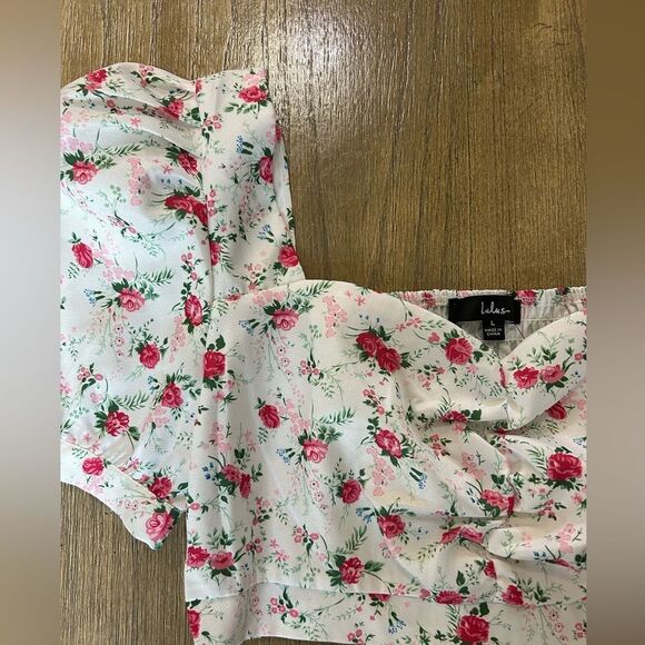 Lulus Cute Factor Floral Rose Print Puff Sleeve Crop Top large - Picture 4 of 9